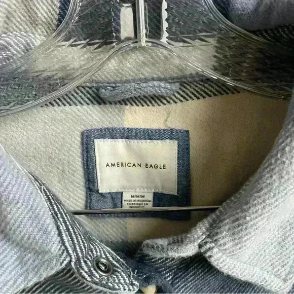 American Eagle Women Oversized Plaid Flannel Cotton Shirt Blue size M - Picture 8 of 10